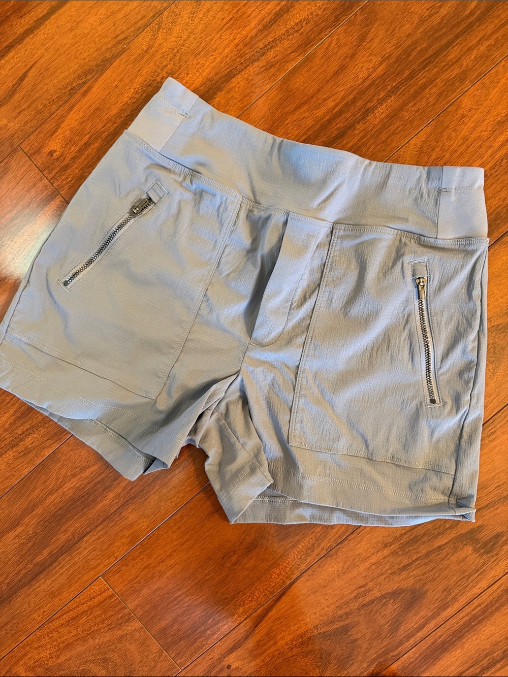 Athleta Light Gray Athletic Zip-Pocket Shorts